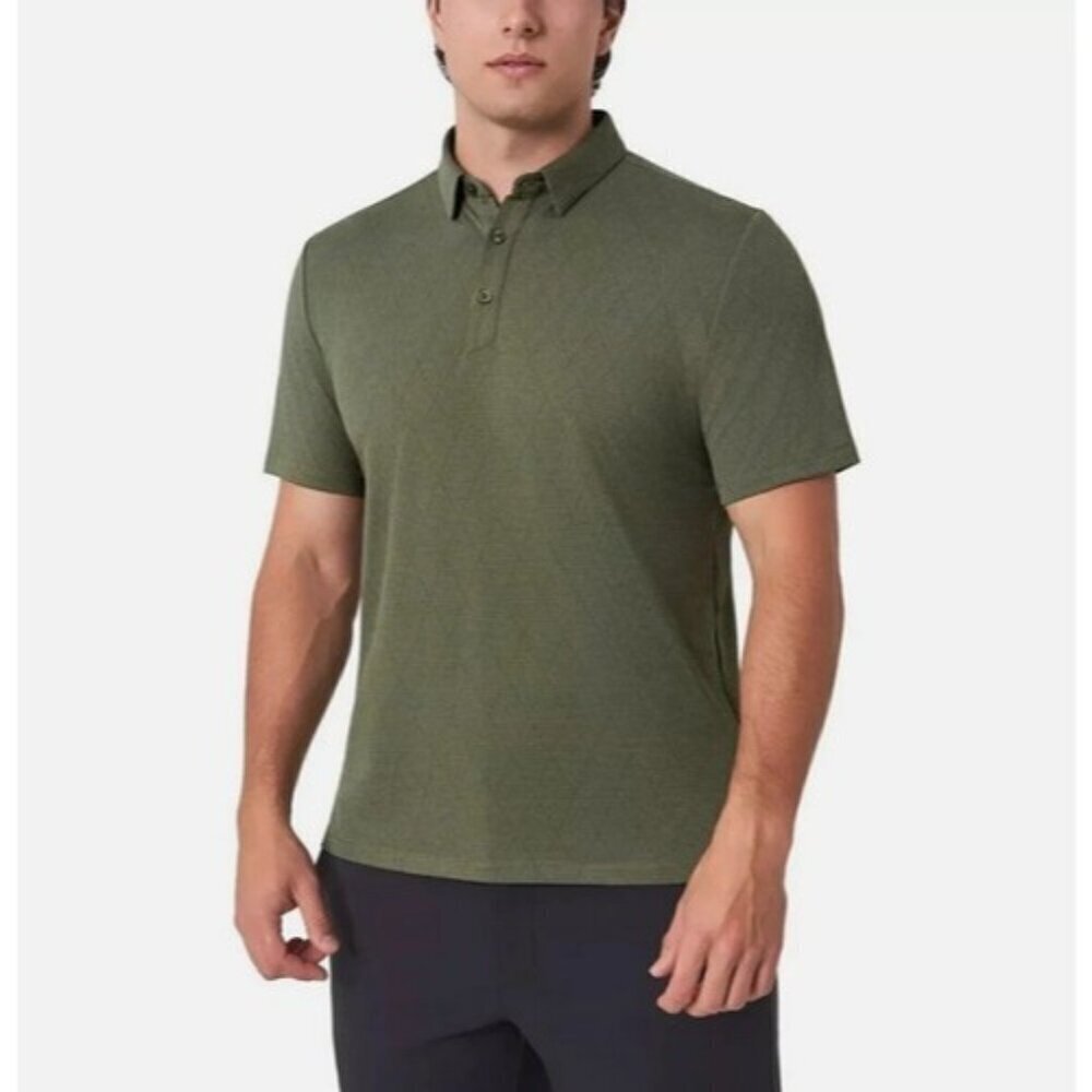 NWOT Modern Ambition Men's L Delightfully Technical Olive Polo Shirt Pattern